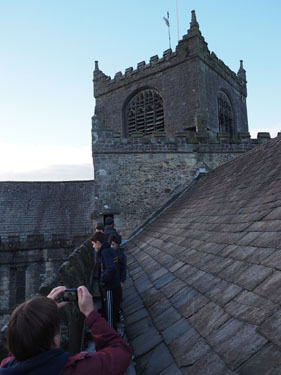 Belfry (with louvres) is rotated 45 degrees from ringing room