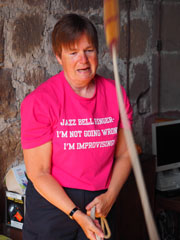 Jo Sweeney wearing her Jazz Bellringer T-shirt