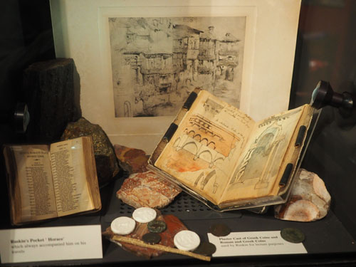 Exhibits of art by Ruskin in the museum